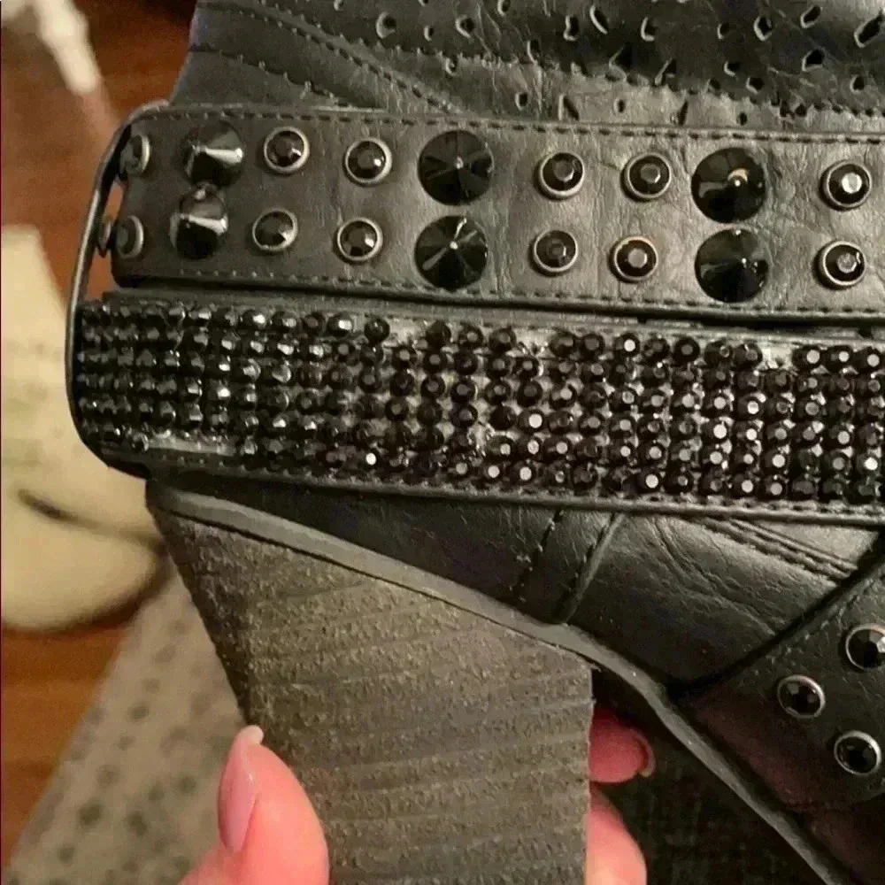 Not Rate Black Rhinestone Slouch Boots